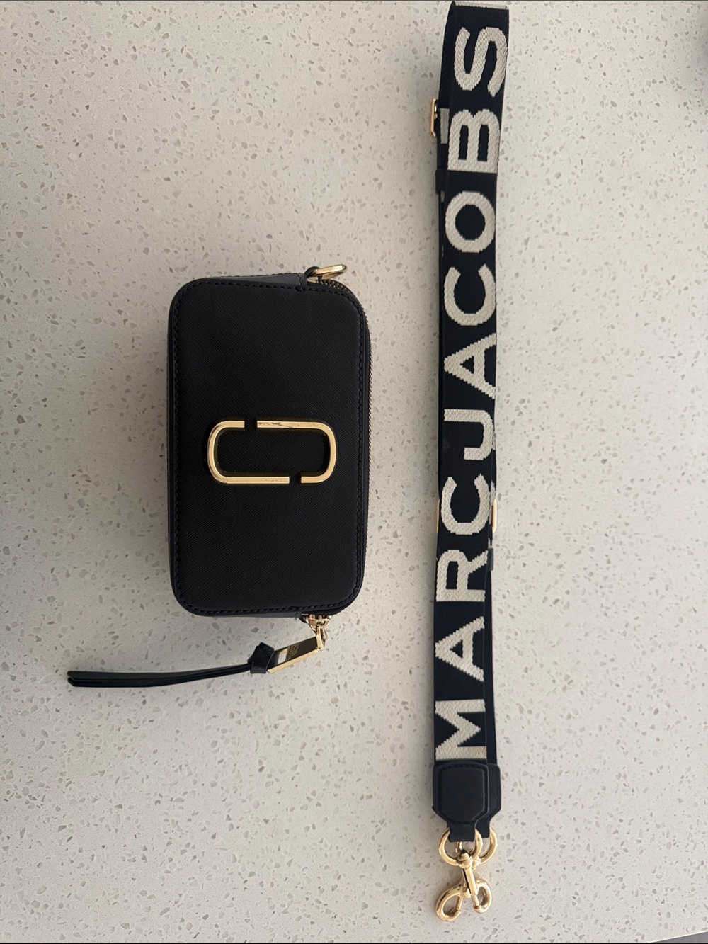 Marc Jacobs Black Snapshot Crossbody Wallet with Logo Strap